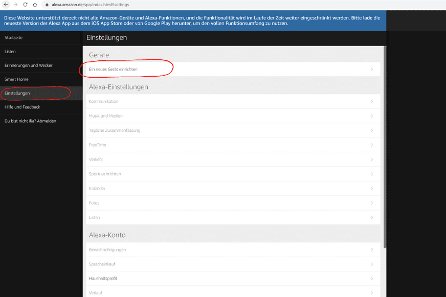Ein neues Alexa Lautsprecher wird über die Amazon Website hinzugefügt